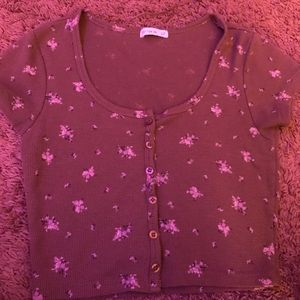 Flower Button front crop top